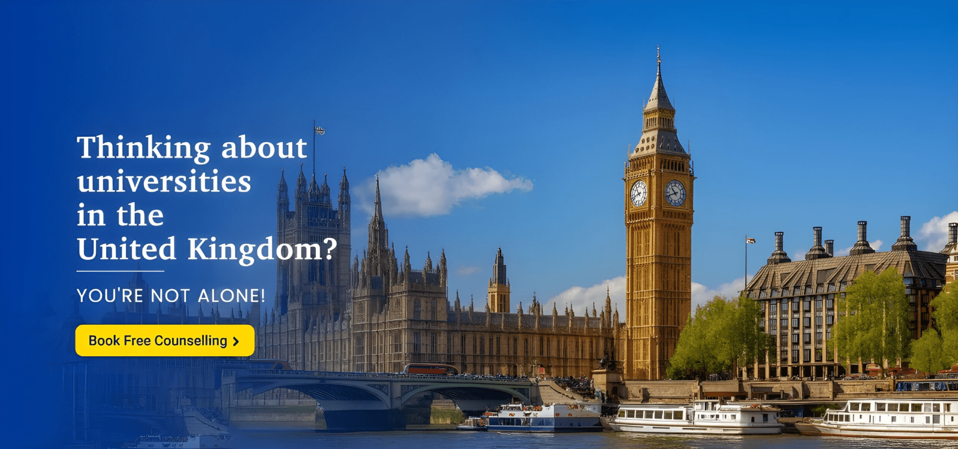 ISEC Slider: Thinking about universities in the United Kingdom? Built-in text featuring the London skyline and Big Ben