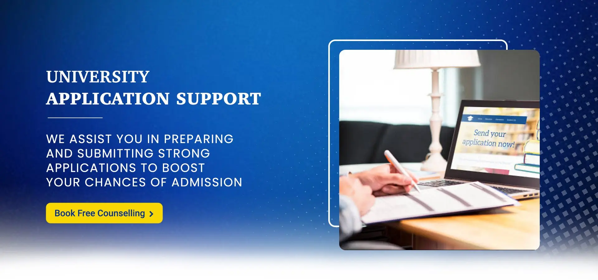 University Application Support banner - ISEC assists students in preparing and submitting strong admission applications